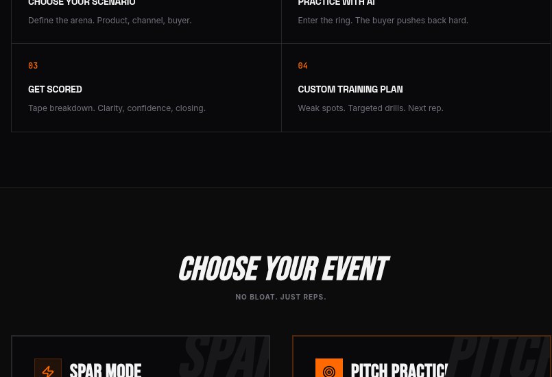 PitchGym — Spar Mode for objections. Pitch Practice for the full ride.